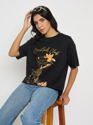 Madame Graphic Print Black Cotton T-shirt