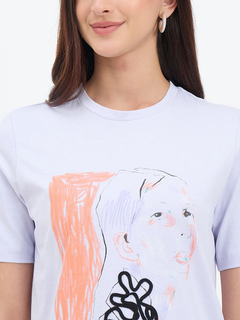 Madame Mauve Cotton Printed Half-Sleeve T-Shirt