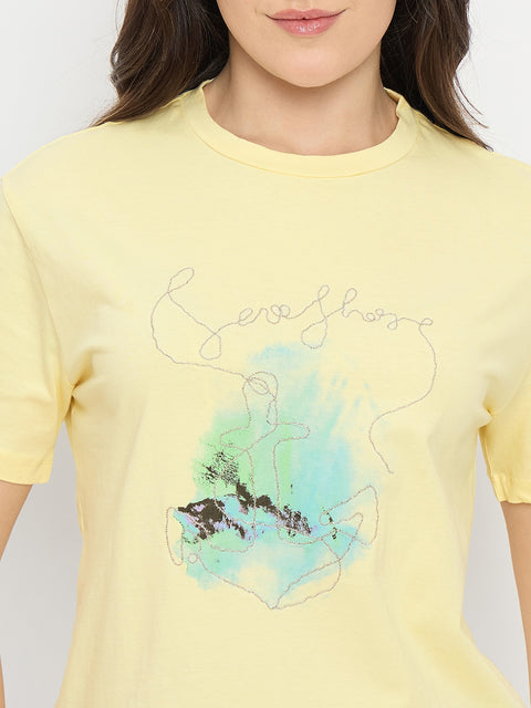 Madame Yellow Graphic Print Cotton T-Shirt