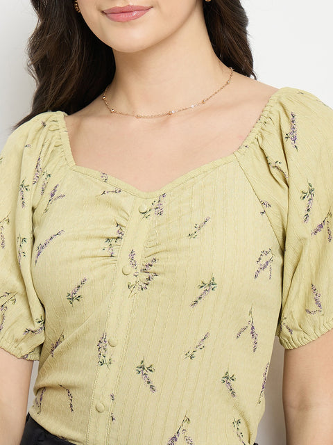 Madame Women’s Yellow Ruched Puff Sleeve Top