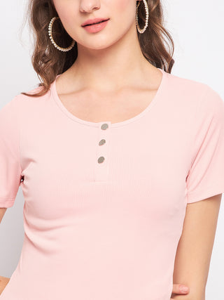 Madame Solid Dusty Pink Round Neck Top