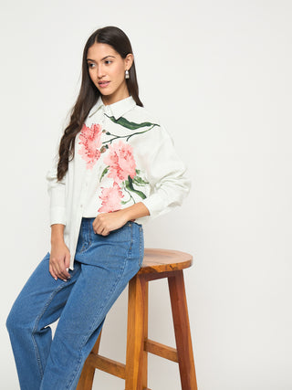 Madame Floral Print Light Green Viscose Blend Shirt