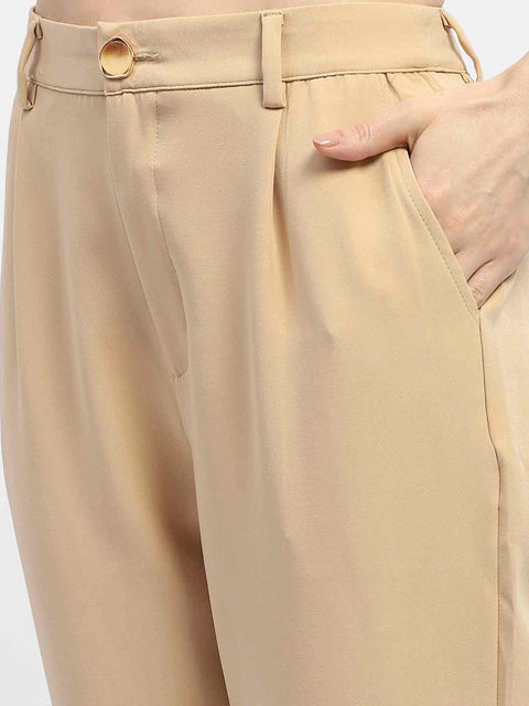 Madame Solid Beige Tapered Trousers