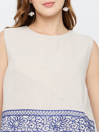 Madame Embroidered Top and Straight Bottoms Stone Grey Co-ord Set