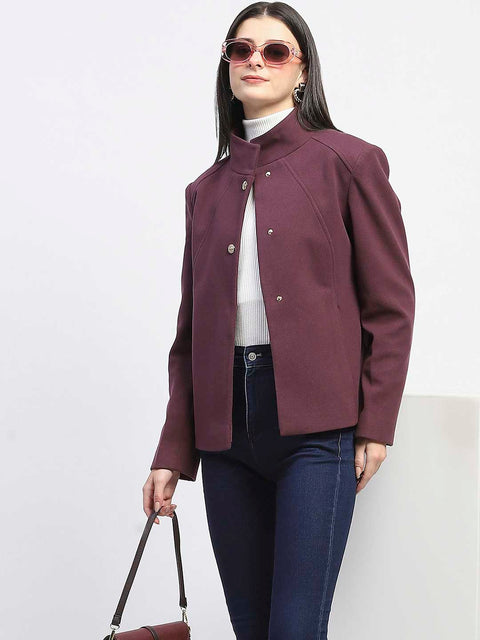 Madame Textured High Neck Mauve Short Coat