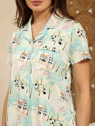 mSECRET All Over Print Top and Bottom Mint Green Night Suit