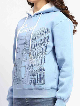 Madame Powder Blue Graphic Printed Hoodie Sweatshirt
