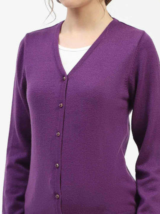 Madame V-Neckline Button-Up Plum Cardigan