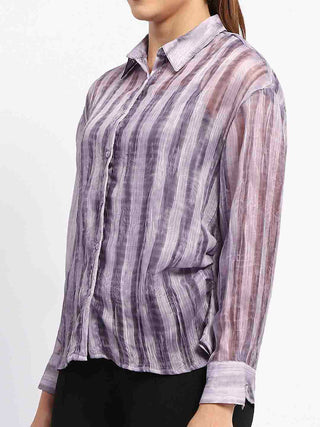 Madame Striped Collared Purple Shirt