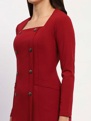 Madame Red Double-Breasted Detailing Long Dress