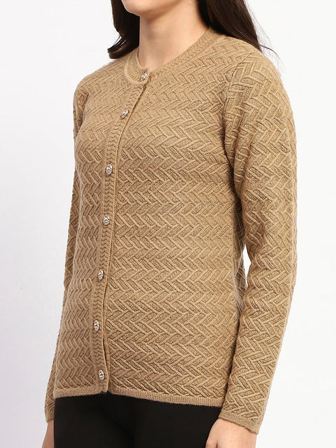 Madame Camel Cable Knit Button Down Cardigan