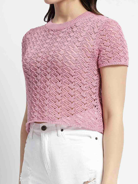 Madame Pink Knit Short Sleeve Top