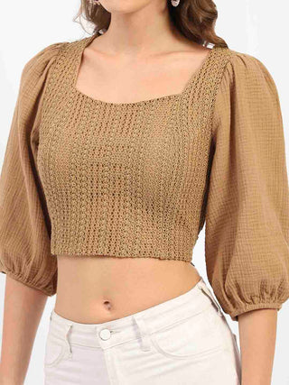 Madame Square Neck Brown Crop Top