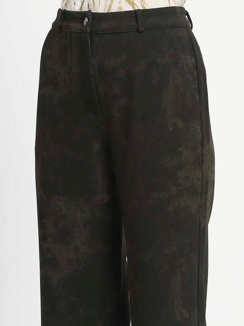 Madame Jacquard Straight Fit Flared Green Trousers