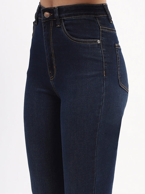 Madame Solid Blue Flared Fit Denim