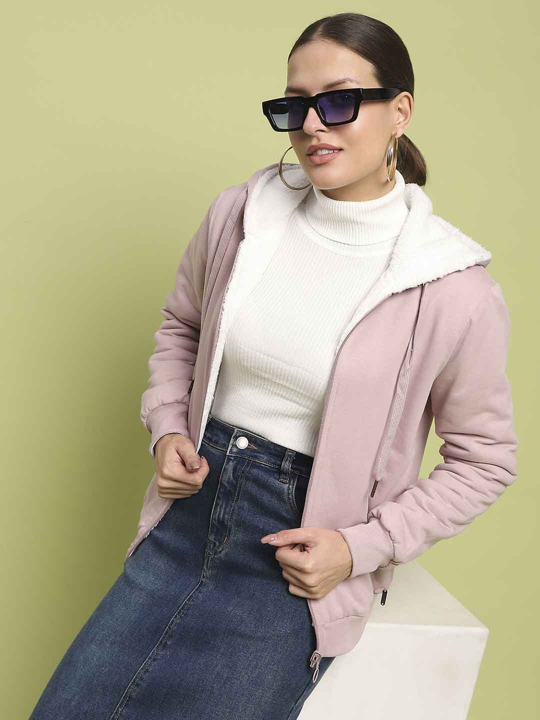 Madame Metal Detailed Zipper Lilac Hooded Sweatshirt color swatch