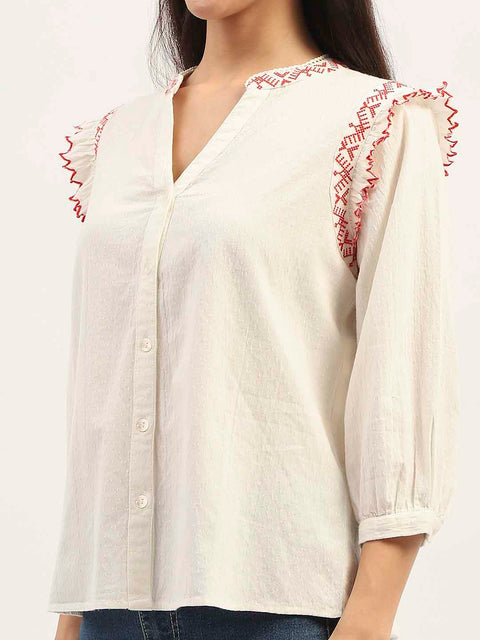 Madame Embroidery Detailing Off White Top