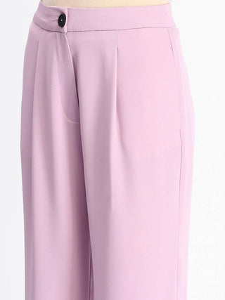 Madame Solid Straight Buttoned Mauve Trousers