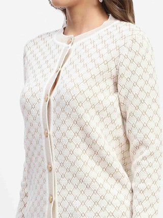Madame Offwhite Printed Buttoned Cardigan