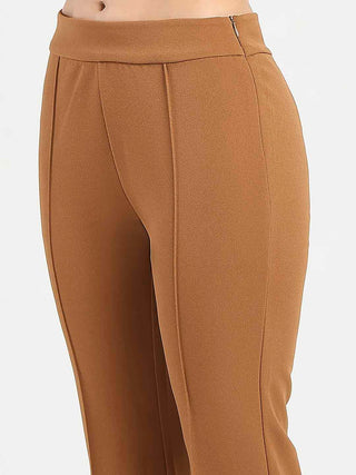 Madame Side Zipper Flared Coffee Brown Knitted Moss Trousers