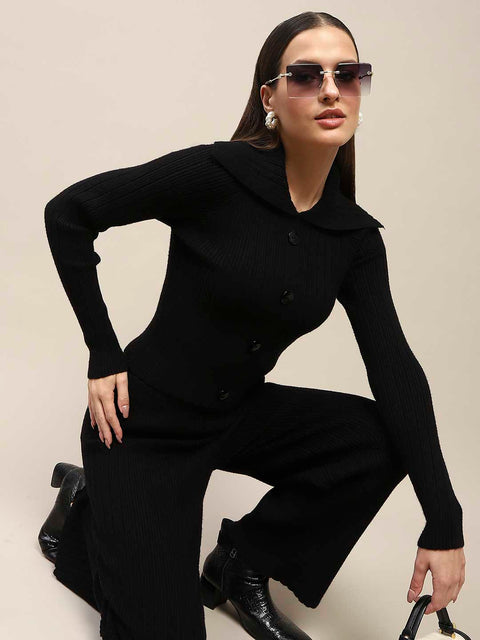 Madame Black Knitted Top and Bottom Co-Ord Set