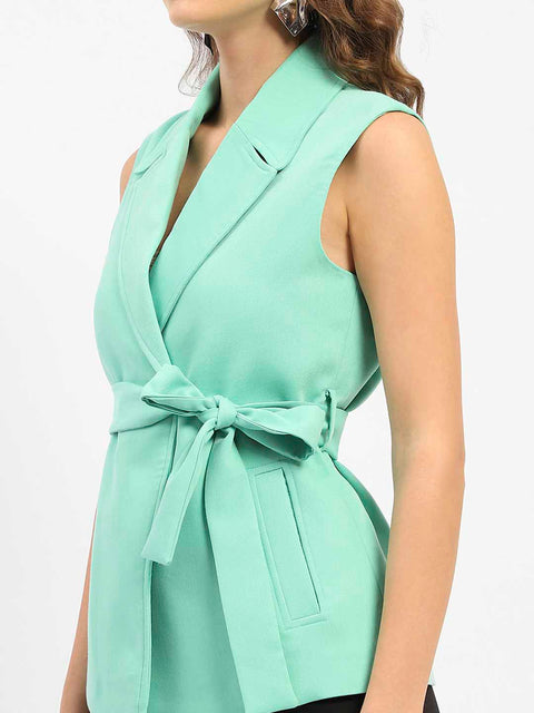 Madame Lapel Collar Green Belted Waist Blazer
