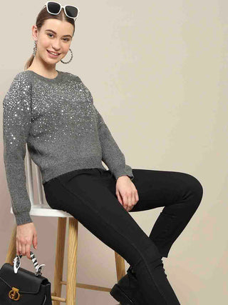 Madame Sequin Adorned Dark Grey Sweater