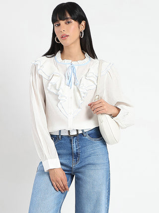 Madame Contrast Boning Blue Nylon Blend Shirt