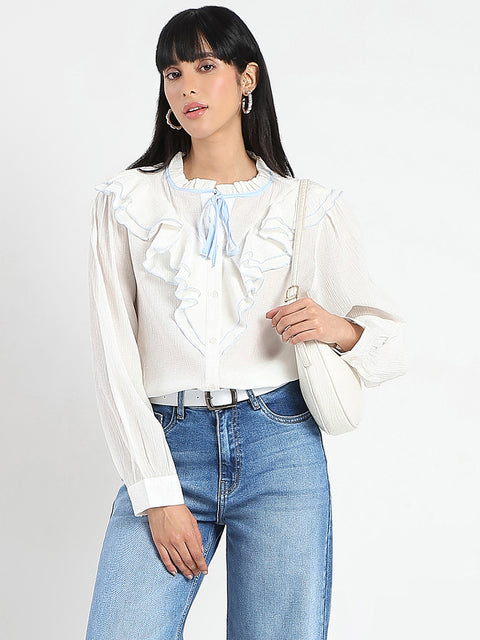 Madame Contrast Boning Blue Nylon Blend Shirt
