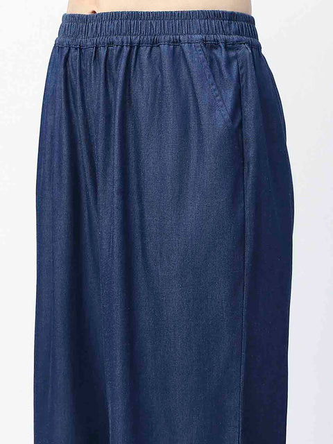 Madame Wide Leg Navy Blue Cotton Blend Trousers