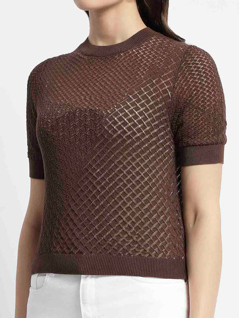 Madame Crew Neck Brown Knit Top