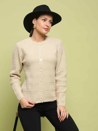 Madame Cable Knit Buttoned Beige Cardigan