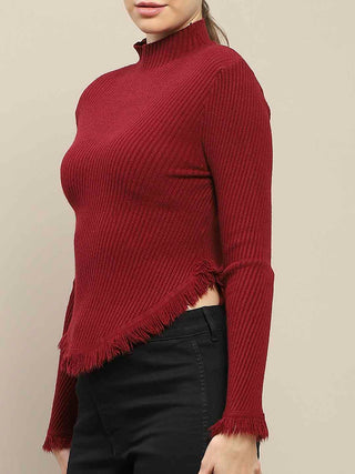 Madame Fur Cuffs and Hem Wine Red Sweater