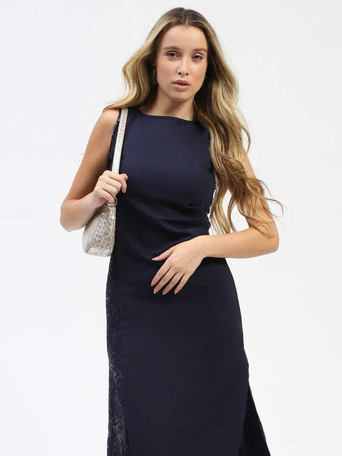Madame Navy Sequin Detailing Sleeveless Dress