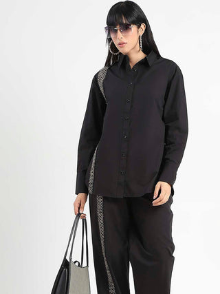 Madame Textured Shirt and Bottoms Black Co-ord Set