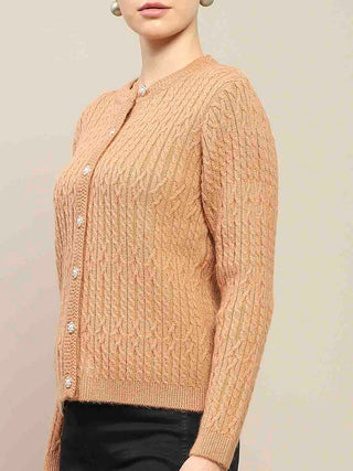 Madame Cable Knit Round Neck Rosewood Cardigan