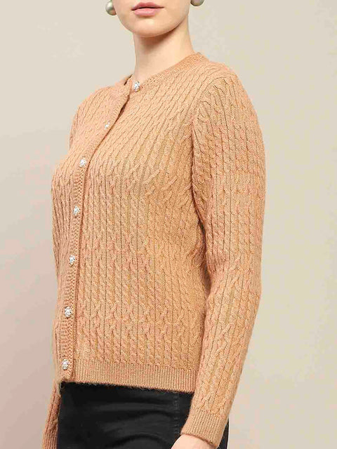 Madame Cable Knit Round Neck Rosewood Cardigan