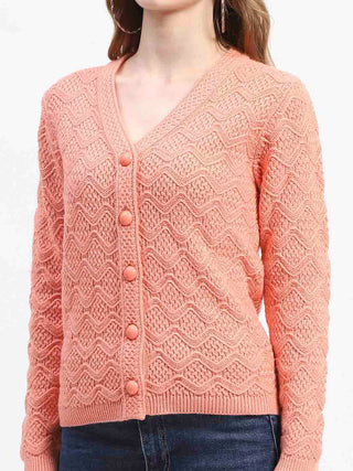 Madame Peach Cable Knit Button-Up Cardigan