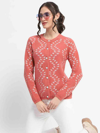 Madame Self Design Full Sleeve Cable Knit Rust Cardigan