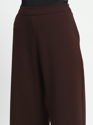 Madame Straight Fit Elasticated Waist Solid Coffee Trousers