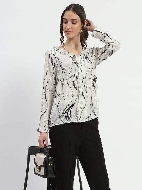 Madame Rayon Blend Abstract Print Off White Top