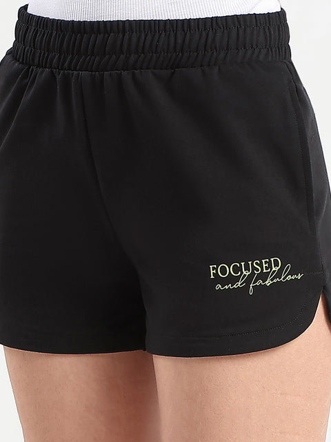 mSECRET Typography Print Black Cotton Blend Shorts