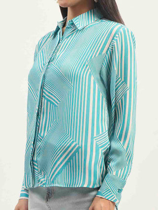 Madame Geometric Striped Aqua Shirt