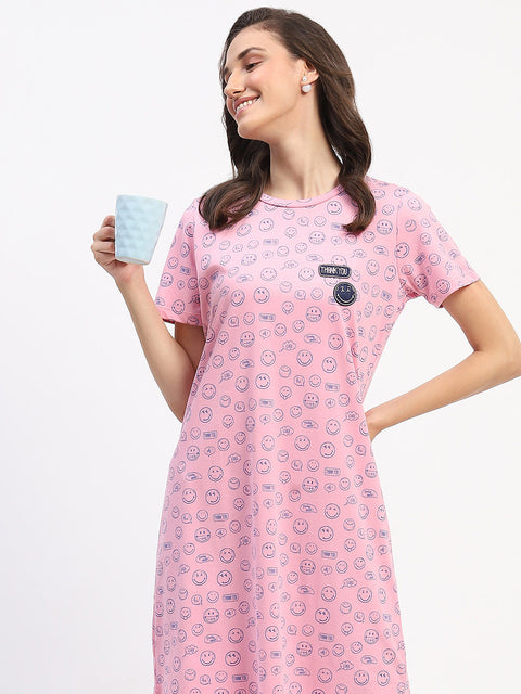 mSECRET Pink Smiley Print Cotton Nightdress