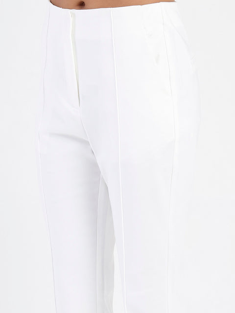 Madame Alex Front Pintuck Detailed White Trousers