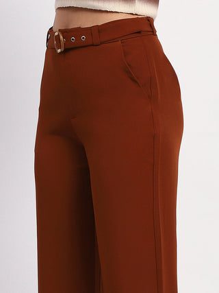 Madame Belted Straight Fit Solid Rust Trousers