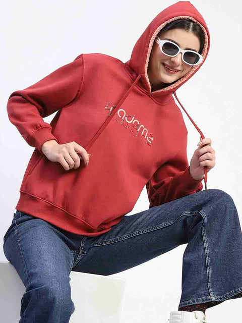 Madame Print And Handwork Red Hooded Sweatshirt