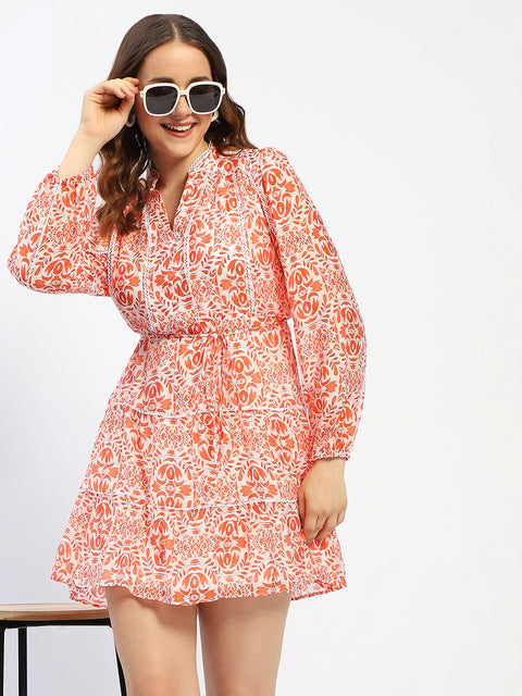 Madame Floral Printed Orange Mini Dress
