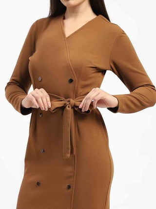 Madame Belted Buttoned Brown Dress