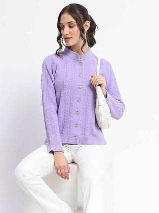 Madame Button Down Cable Knit Solid Lilac Cardigan